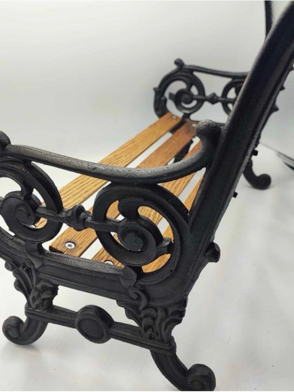 2 - Ornate Black Cast Iron and Wood Bench Back Panel - Black